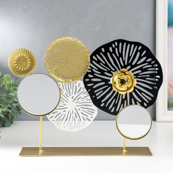 Сувенир металл с зеркалом  Сувенир металл с зеркалом "Космические цветы" золото с чёрным 27х9х37 см