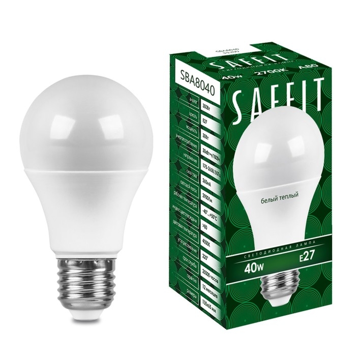 Лампа светодиодная SAFFIT, 40W 230V E27 2700K A80, SBA8040 Лампа светодиодная SAFFIT, 40W 230V E27 2700K A80, SBA8040