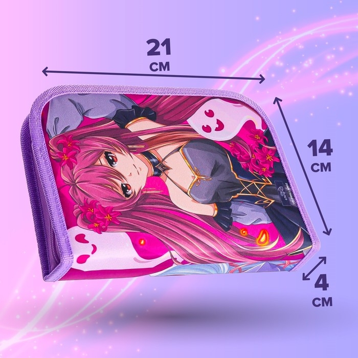 Пенал 3 секции, вкладка внутри, 140 х 210 х 40 мм, тканевый, Calligrata TOP Block Пенал 3 секции, вкладка внутри, 140 х 210 х 40 мм, тканевый, Calligrata TOP Block "Аниме"