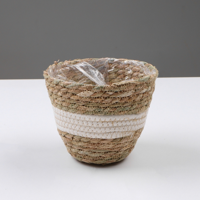 Кашпо плетеное  Кашпо плетеное "Танзания", 15,5х15,5х13,5 см, натуральный, белый