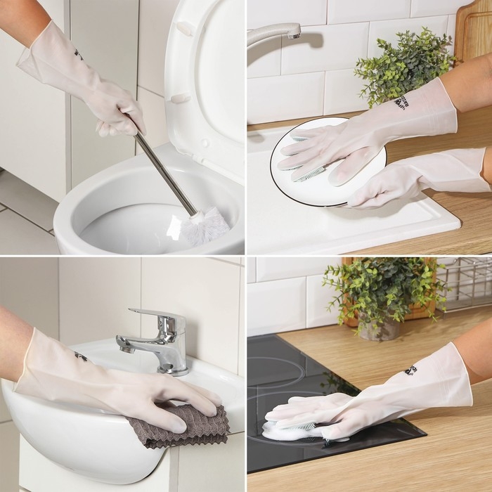 Перчатки хозяйственные Raccoon с щётками, ПВХ, 90 гр, размер L, цвет белый Перчатки хозяйственные Raccoon с щётками, ПВХ, 90 гр, размер L, цвет белый