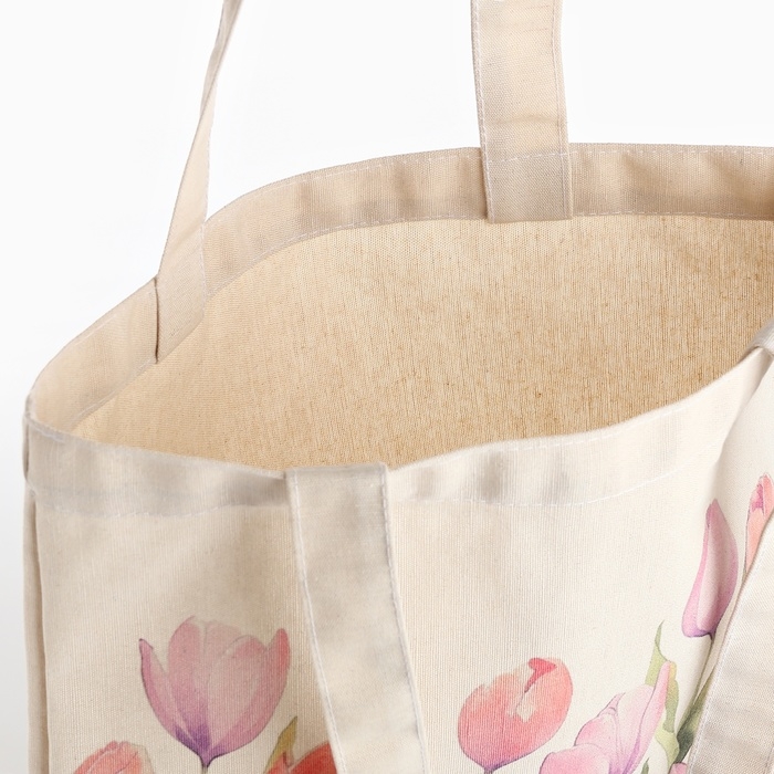 Шопер «Тюльпаны» 33,5 х 39,5 см., отдел без молнии, без подклада, белый Шопер «Тюльпаны» 33,5 х 39,5 см., отдел без молнии, без подклада, белый