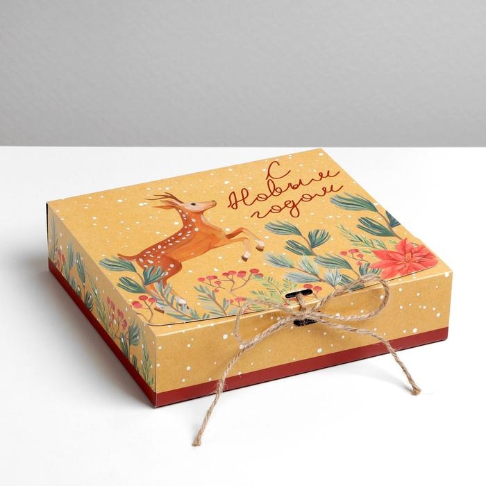 Коробка подарочная новогодняя складная двухсторонняя «Новогодняя ботаника», 20 х 18 х 5 см, БЕЗ ЛЕНТЫ, Новый год Коробка подарочная новогодняя складная двухсторонняя «Новогодняя ботаника», 20 х 18 х 5 см, БЕЗ ЛЕНТЫ, Новый год