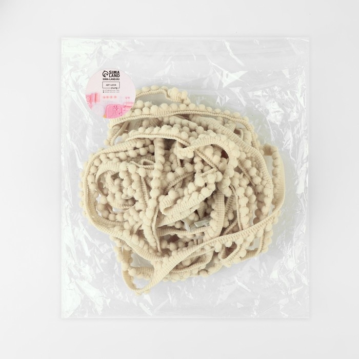 Тесьма декоративная с помпонами, 12 ± 2 мм, 9,1 ± 0,5 м, цвет молочный Тесьма декоративная с помпонами, 12 ± 2 мм, 9,1 ± 0,5 м, цвет молочный