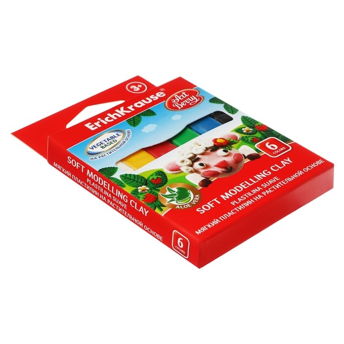 Пластилин мягкий (восковой), 6 цветов, 90 г, ArtBerry премиум, с Алоэ Вера, картон, с европодвесом Пластилин мягкий (восковой), 6 цветов, 90 г, ArtBerry премиум, с Алоэ Вера, картон, с европодвесом