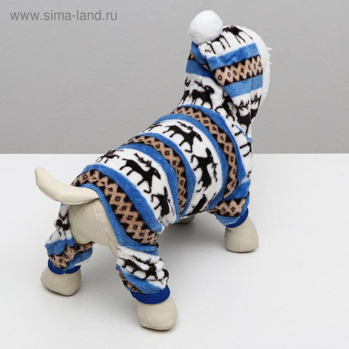 Комбинезон "Олени" с капюшоном, размер M (ДС 30 см, ОГ 40 см, ОШ 30 см), голубой