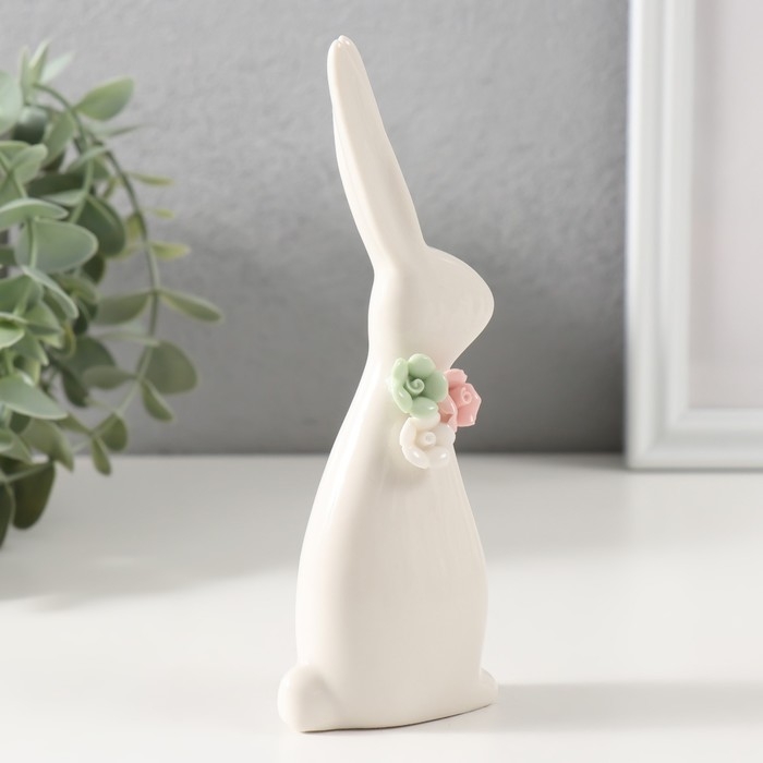 Сувенир керамика Сувенир керамика "Зайчик белый с цветочками" 6х2,8х15 см