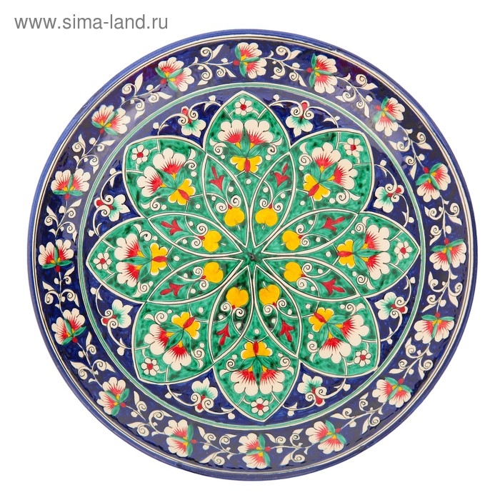 Ляган Риштанская Керамика "Цветы", 31 см, синий