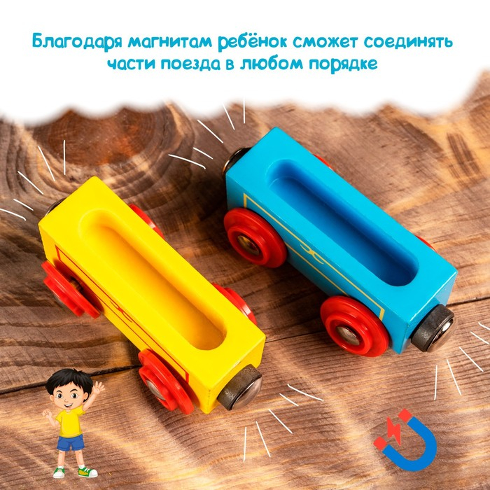 Паровоз и 3 вагона с картинками зверей, магнитный Паровоз и 3 вагона с картинками зверей, магнитный