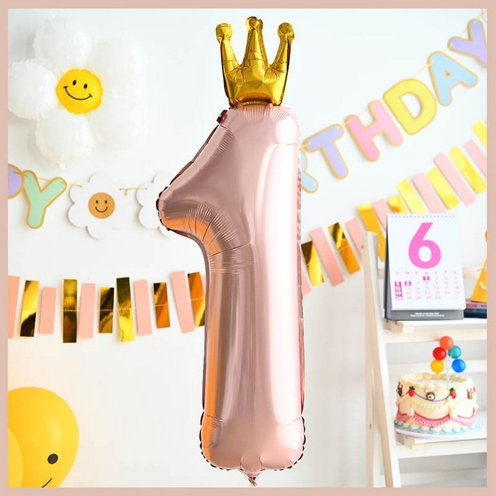 Шар фольгированный 32" &laquo;Цифра 1 с короной&raquo;, цвет розовый