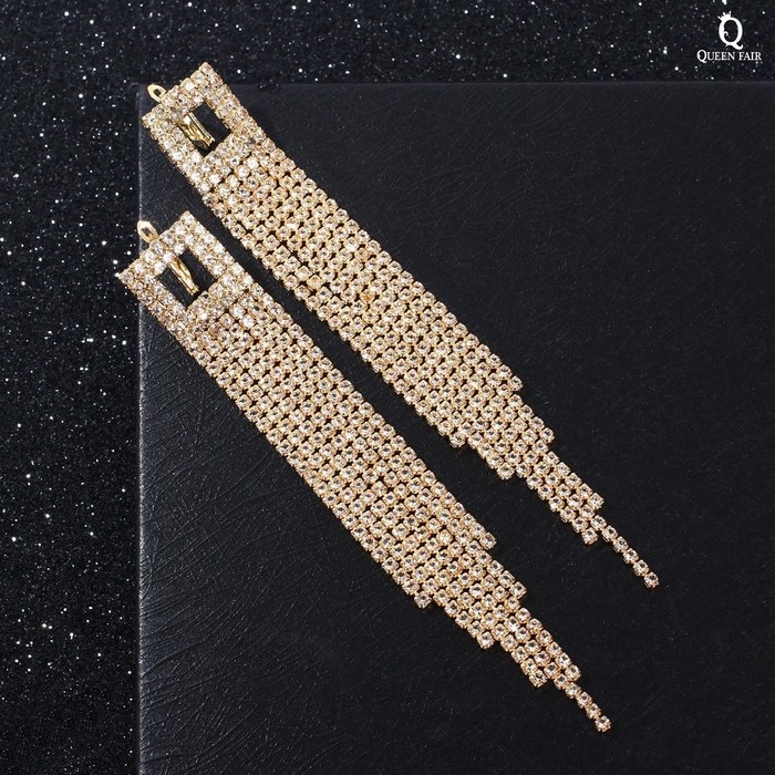 Серьги висячие со стразами «Голливуд» ромб полый, цвет золото, 7,5см Серьги висячие со стразами «Голливуд» ромб полый, цвет золото, 7,5см