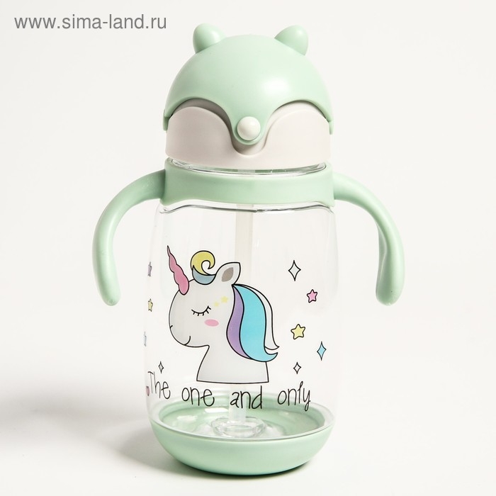 Поильник детский с силиконовой трубочкой, 350 мл., с ручками, цвет МИКС Поильник детский с силиконовой трубочкой, 350 мл., с ручками, цвет МИКС