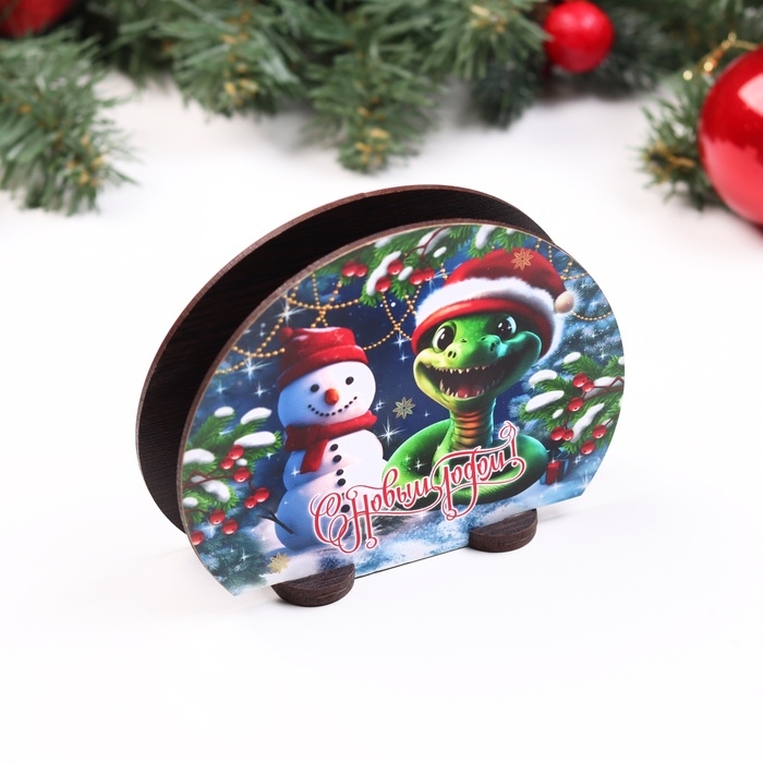 Новый год. Салфетница с символом года №2 "Змейка и снеговик", 13х10х5 см