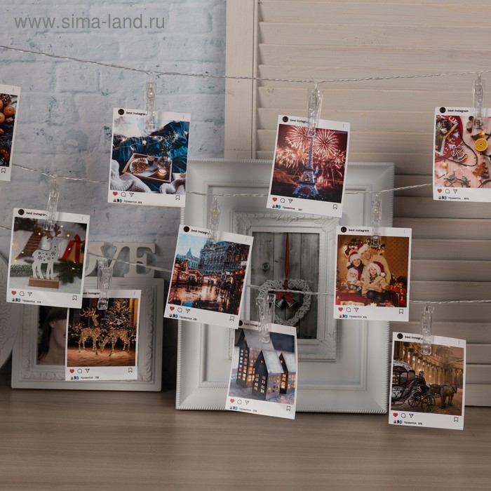 Гирлянда «Нить» 4.5 м с насадками «Прищепки», IP20, прозрачная нить, 20 LED, свечение RG/RB, мигание, 220 В Гирлянда «Нить» 4.5 м с насадками «Прищепки», IP20, прозрачная нить, 20 LED, свечение RG/RB, мигание, 220 В