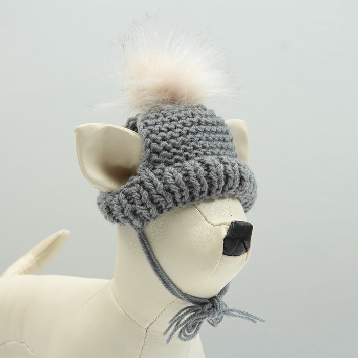 Шапка вязаная для собак, с помпоном, XS-S (объем головы 22 см, высота 7,5 см), микс Шапка вязаная для собак, с помпоном, XS-S (объем головы 22 см, высота 7,5 см), микс