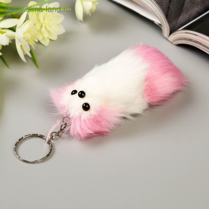 Пушистик на кольце с пищалкой Пушистик на кольце с пищалкой "Пёсик с цветными ушками и хвостом" МИКС 10х4х4 см