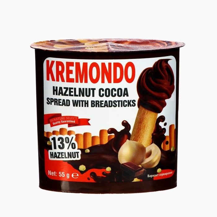 Набор из пасты ореховой с какао и хлебных палочек Kremondo, 55 г Набор из пасты ореховой с какао и хлебных палочек Kremondo, 55 г