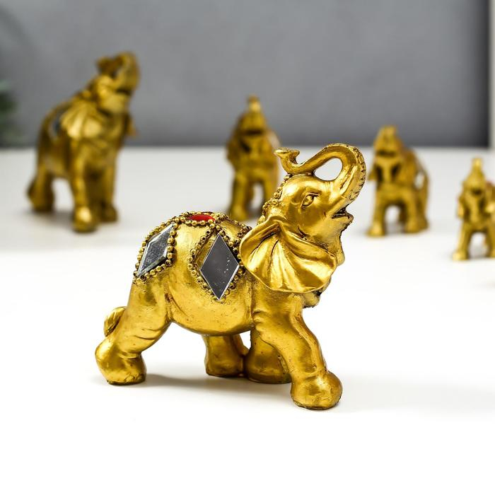 Сувенир полистоун Сувенир полистоун "Семь золотых слонов c мозаикой зеркальной" h=11,3;9,5;8,2;7;6;5;4,5 см