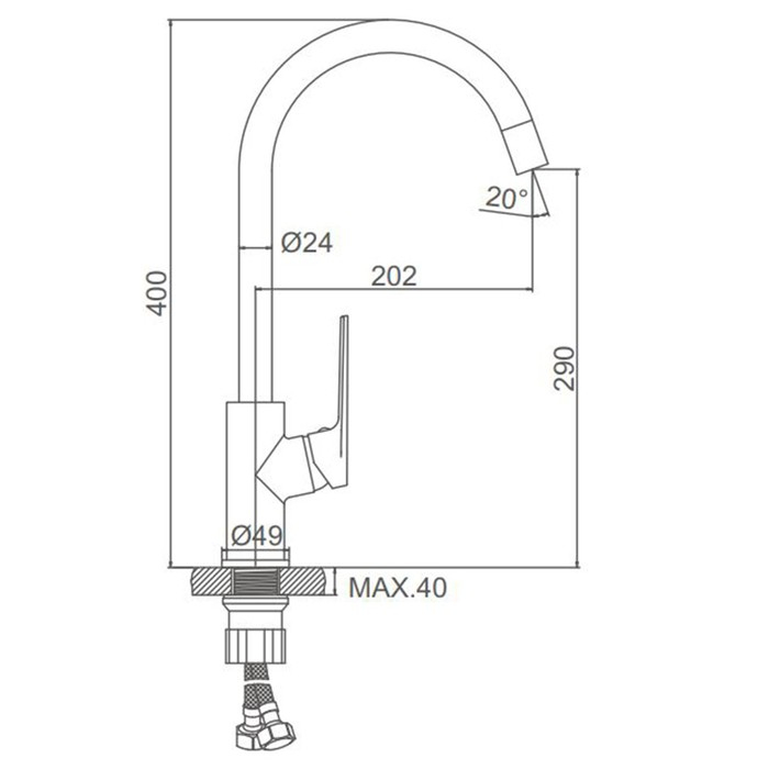 Смеситель для кухни Accoona A4512, однорычажный, с гайкой, хром Смеситель для кухни Accoona A4512, однорычажный, с гайкой, хром