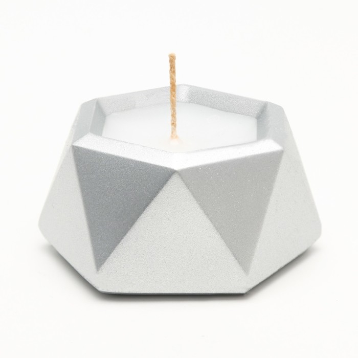 Свеча  Свеча "Шестиугольник. Мрамор" в подсвечнике из гипса малый,7х3,5см,серебро