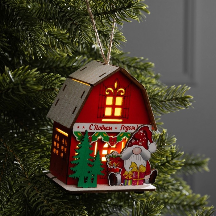 Подвеска световая Подвеска световая "Дом Деда Мороза", 8.5х5.5х11 см, 1 LED, AG10x3 (в компл.), свечение тёплое белое