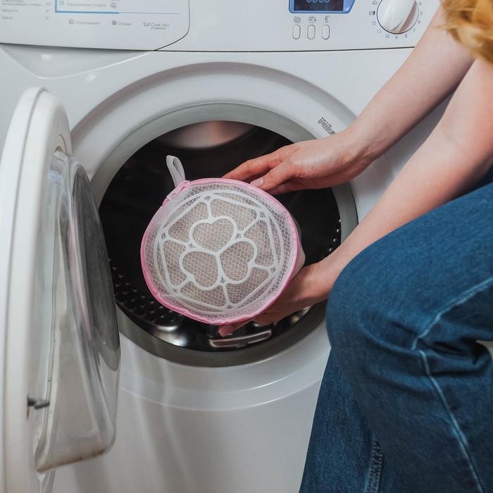 Мешок для стирки белья с диском Доляна, 15×15 см, мелкая сетка, цвет белый