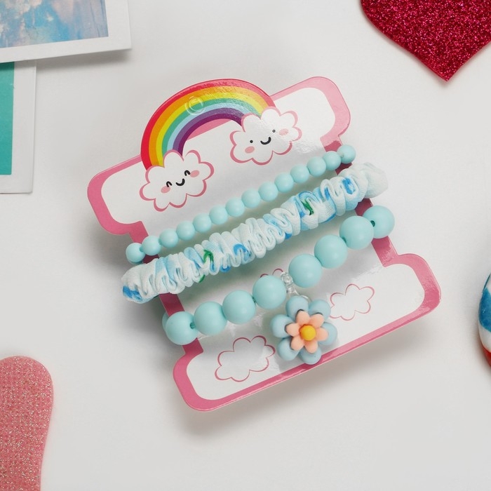 Комплект детский «Выбражулька» 3 предмета: резинка, 2 браслета, цветок, цвет голубой матовый Комплект детский «Выбражулька» 3 предмета: резинка, 2 браслета, цветок, цвет голубой матовый