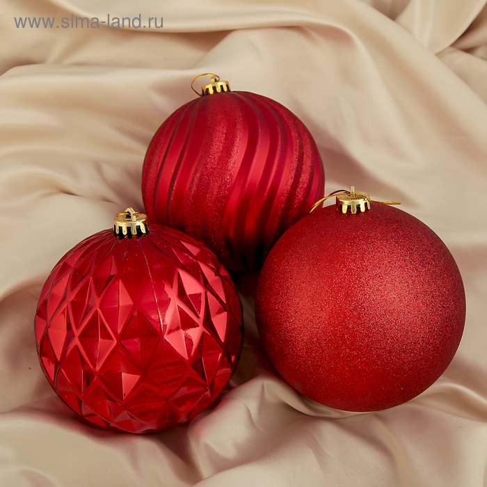 Набор шаров пластик d-15 см, 3 шт Набор шаров пластик d-15 см, 3 шт "Ассорти" красный