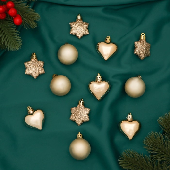 Набор украшений пластик 12 шт Набор украшений пластик 12 шт "Амур-гламур" золотой