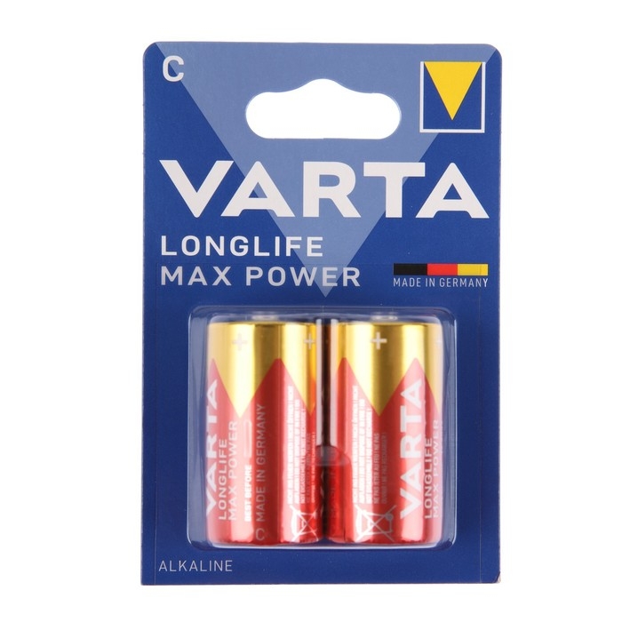 Батарейка алкалиновая Varta LONGLIFE MAX POWER, С, LR14-2BL, 1.5В, блистер, 2 шт. Батарейка алкалиновая Varta LONGLIFE MAX POWER, С, LR14-2BL, 1.5В, блистер, 2 шт.