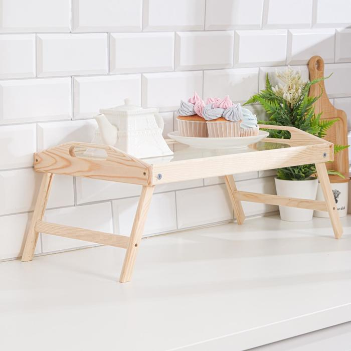 Столик для завтрака складной, 50×30см, с ручками, стекло Столик для завтрака складной, 50×30см, с ручками, стекло