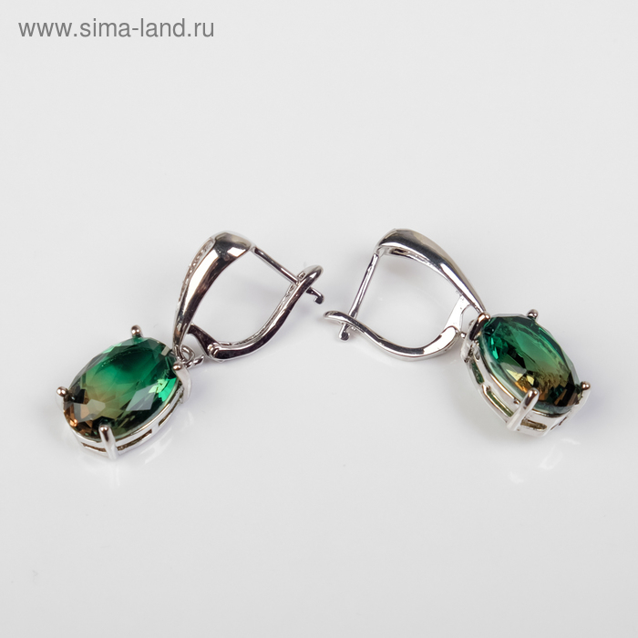 Серьги со стразами «Иллюзион» овал объёмный, цвет коричнево-зелёный в серебре Серьги со стразами «Иллюзион» овал объёмный, цвет коричнево-зелёный в серебре