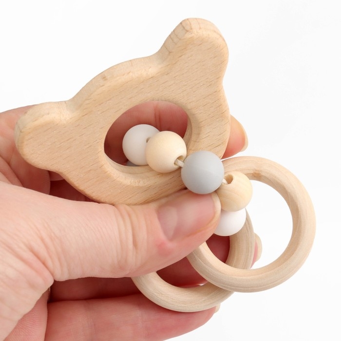 Прорезыватель деревянный для зубов «Мишка», с силиконовыми элементами, Крошка Я Прорезыватель деревянный для зубов «Мишка», с силиконовыми элементами, Крошка Я