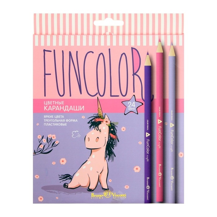 Карандаши 24 цвета BrunoVisconti FunColor, пластиковые, МИКС Карандаши 24 цвета BrunoVisconti FunColor, пластиковые, МИКС