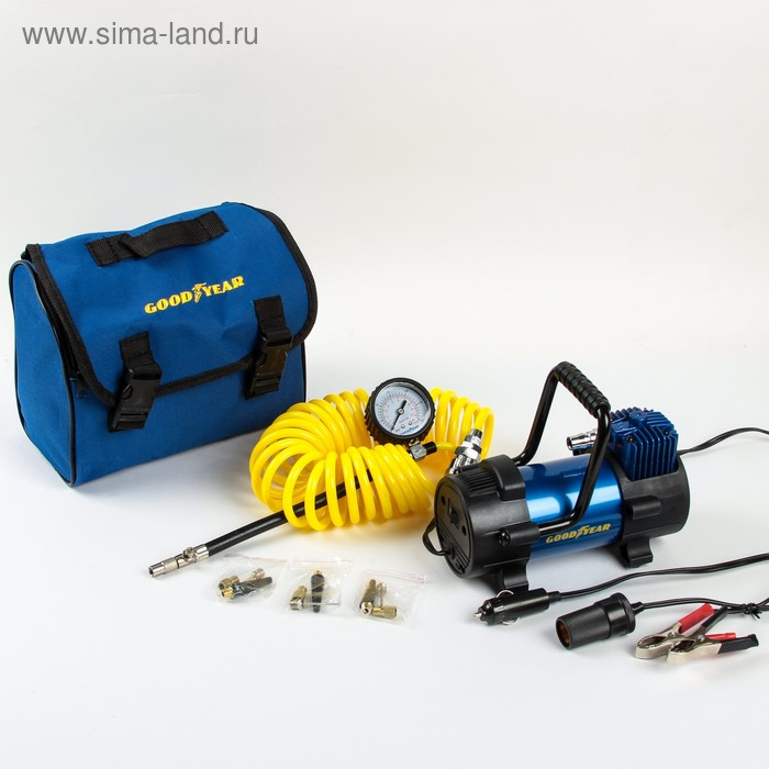 Компрессор автомобильный Goodyear GY-40L, 40 л/мин, со съемной ручкой, съемный витой шланг, с сумкой Компрессор автомобильный Goodyear GY-40L, 40 л/мин, со съемной ручкой, съемный витой шланг, с сумкой