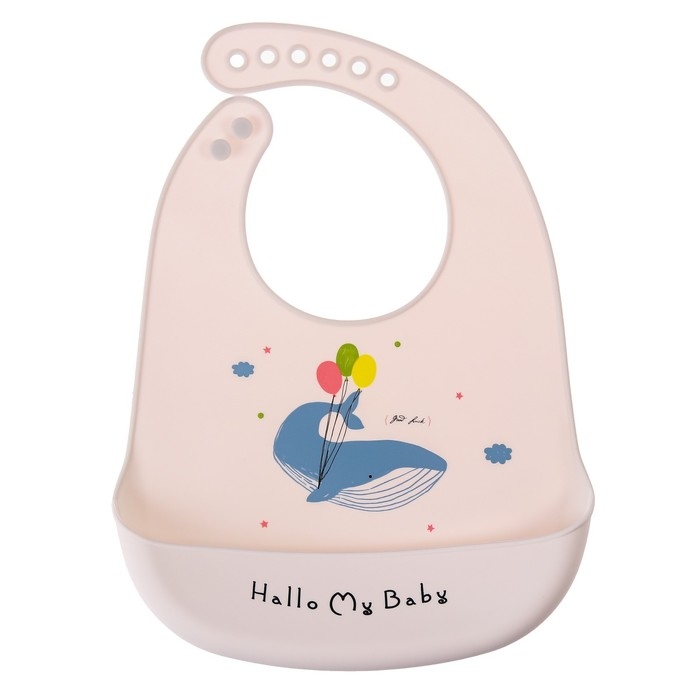 Нагрудник силиконовый, на кнопках, с карманом «Кит», цвет серый/белый Нагрудник силиконовый, на кнопках, с карманом «Кит», цвет серый/белый