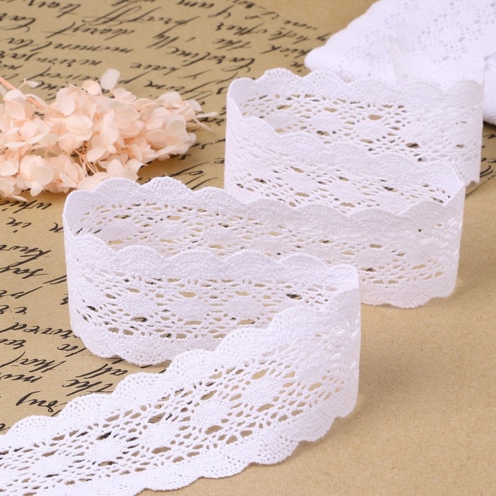 Кружево вязаное, 50 мм × 10 ± 1 м, цвет белый Кружево вязаное, 50 мм × 10 ± 1 м, цвет белый