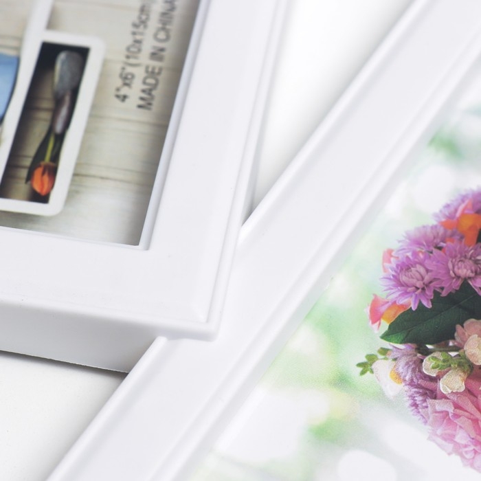 Фоторамка пластик на 6 фото 10х10, 10х15 см  Фоторамка пластик на 6 фото 10х10, 10х15 см "Ломанные линии" белая 33х48 см