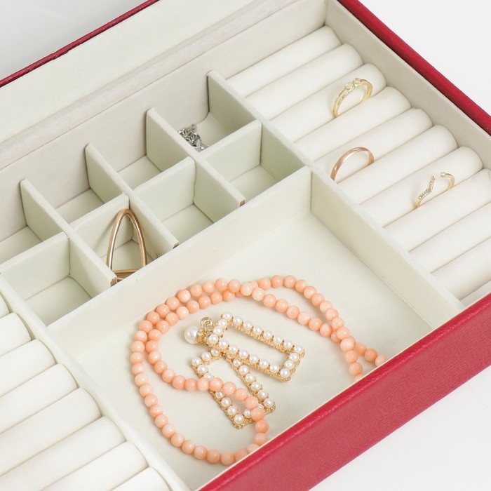 Шкатулка кожзам для украшений  Шкатулка кожзам для украшений "Хэмптонс" красная 5,5х27х18 см