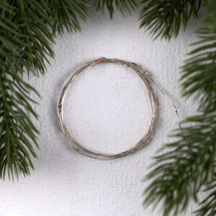 Гирлянда «Нить» 1 м роса. IP20, нить серебристая, 10 LED, 4.6 В, AG13x3 (в комплекте), 3 режима, свечение красное