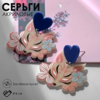 Серьги «Япония» лисичка с цветами, цветные в серебре