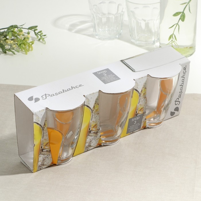 Набор стаканов стеклянный «Снэп», 260 мл, 3 шт, желтый пластиковый аксессуар Набор стаканов стеклянный «Снэп», 260 мл, 3 шт, желтый пластиковый аксессуар