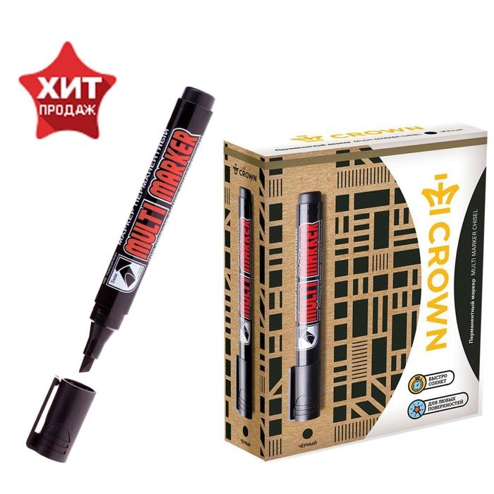 Маркер перманентный Crown Multi Marker, 5.0-1.0 мм, скошенный, чёрный Маркер перманентный Crown Multi Marker, 5.0-1.0 мм, скошенный, чёрный
