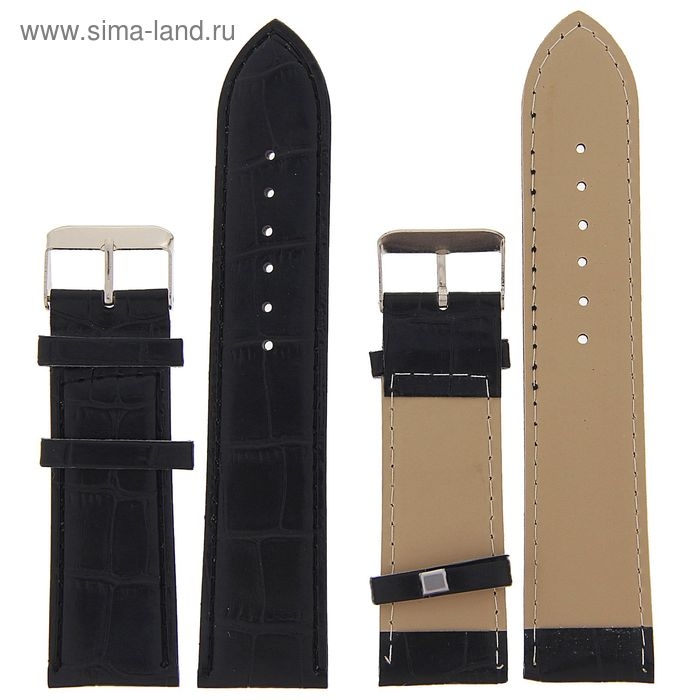 Ремешок для часов 24 мм, кожзам, чёрный, 19 см Ремешок для часов 24 мм, кожзам, чёрный, 19 см