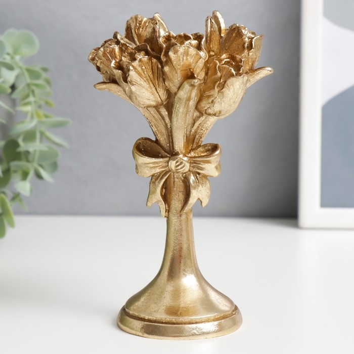 Подсвечник полистоун на 1 свечу Подсвечник полистоун на 1 свечу "Букет тюльпанов" золото 16х9,5х9,5 см