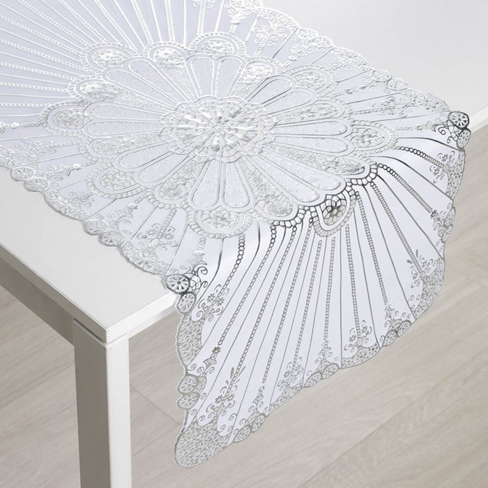 Салфетка ажурная для стола «Лучи», 84×40 см, ПВХ, цвет серебряный
