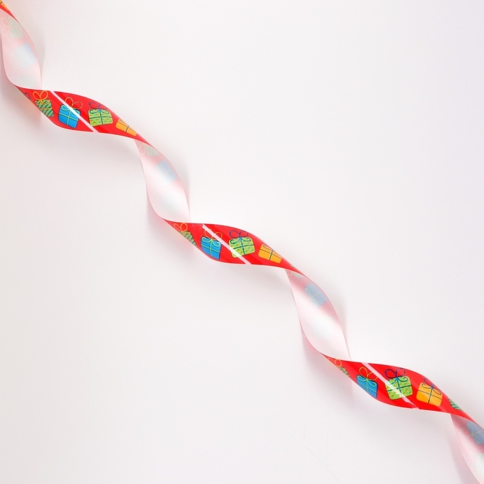Лента для декора и подарков, Лента для декора и подарков, "Подарки", красный, 2 см х 50 м