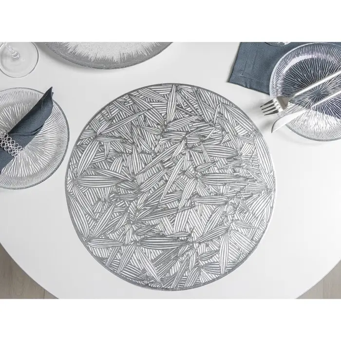 Салфетки сервировочные на стол Доляна &laquo;Листья&raquo;, d=38 см, 4 шт., серебряные