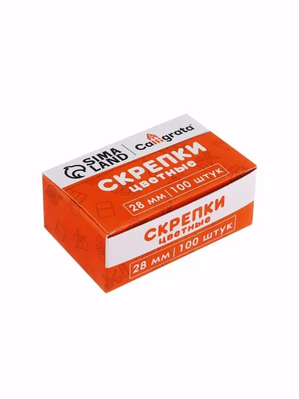 Скрепки 28 мм цветные в картонной коробке 100 штук