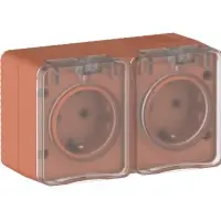 AtlasDesign PROFI IP54 О/У РОЗЕТКА двойная с з/к со шторками 16А, ТЕРРАКОТОВЫЙ